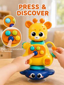 Giraffe Suction Cup Activity Toy, Suitable For Toddlers, Colorful Button Game And Rotating Desktop Toy, Multiple Colors, Baby Halloween, Baby Sensory Toy, Hand Rattle, Hand Drum & Mini Trumpet, Suitable As Birthday Or Christmas Gift For Newborns And Infants - Multicolor - View 6