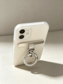 Klip Ponsel Logam Mewah Berkilau dengan Hiasan Berlian Imitasi, Cincin Jari Anti Jatuh dengan Lubang Tali, Aksesori Ponsel Universal Elegan untuk Semua Casing Ponsel - Perak - View 3