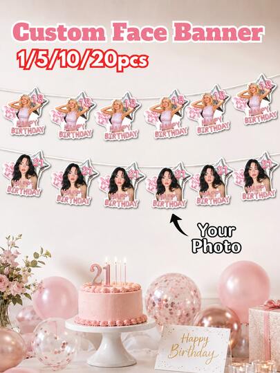 Custom Photo Face Birthday Banner, Personalized Face Garland With Custom Age Number,Happy Birthday Party Decoration,Birthday Decorations,Party Supplies,Birthday Party Favors,Graduation Party,Bachelor Bachelorette Party,Personalized Gifts,1/5/10/20pcs