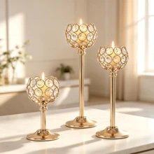WAXJJDW 5pcs Rhinestone Crystal Candle Holders Metal Tea Light Candle Stands Tabletop Decor For Halloween, Thanksgiving, Christmas, New Year, Wedding Party - Classic Candlestick - View 9