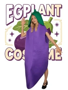 Funny Eggplant Fancy Dress Costume For Adults, Halloween Vegetable Cosplay Outfit For Party Fall - Purple - View 2