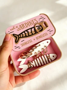 Vintage Sardine Mini Jewelry Storage Box With Fish Bone Divider, Mini Earring Box,Snap Closure Sealed Portable Jewelry Box,Rectangular Flip Top Metal Tin,Compartment Storage For Earrings, Rings,Necklaces, Suitable For Commuting,Short Trips, Dorm Desk - Multicolor - View 15