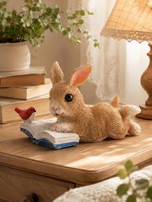 1pc Garden Shop Yard Small Ornament, Resin Rabbit Figurine, Creative Small Animal Zoo Art Decor, Room Decoration, Back To School, Home Decor - Multicolor - View 6