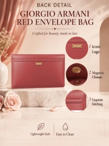 Giorgio Armani Armani Red Envelope Bag, 26.8*2*17.5 Cm, Magnetic Closure, Lightweight, Easy To Carry, Easy To Clean, Simple And Elegant, Exquisite Stitching, Suitable For Daily Use - Red - View 7