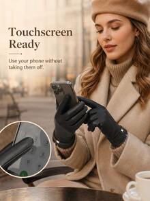 Women's PU Gloves Featuring A Thick, Warm Fleece Lining, Suitable For Driving In Cold Weather; Touchscreen-Compatible Outdoor Cycling Gloves-Warm Leather Gloves For Women That Are Windproof And Designed For Winter Riding. - Multicolor - View 2