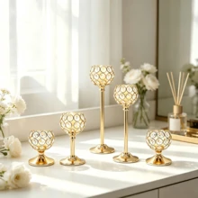 WAXJJDW 5pcs Rhinestone Crystal Candle Holders Metal Tea Light Candle Stands Tabletop Decor For Halloween, Thanksgiving, Christmas, New Year, Wedding Party - Classic Candlestick - View 7