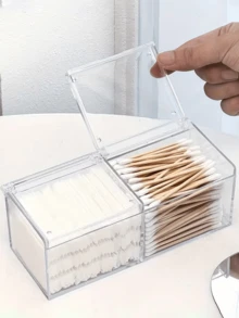1pc Cosmetic Storage Box, Cotton Swab Holder, Acrylic Cotton Swab Box, Cotton Pad Storage, Makeup Sponge Storage Box, Desktop Transparent Cotton Swab Box, Suitable For Cushion, Cotton Swabs And Floss Dispenser - Multicolor - View 4