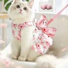 2 Pcs Heart-Shaped Hair Clips + Dog Harness, Cute Pet Princess Style Leash And Dress For Cats/Dogs, Suitable For Samoyed, For Outdoor Walking, With Matching Leash - Pink - View 5