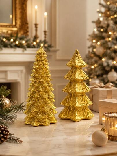 2026 Noel Süslemesi Altın Noel Ağacı Süsü, Masaüstü Noel Dekoru, Tatil Evi Dekoru, Yemek Masası Orta Süsü, Şömine Rafı Noel Hediyesi