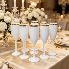 1/6/12pcs White Cups With Gold Rim Classic Stemware, Various Quantities Available Champagne And Cocktail Soft Acrylic Material 5oz Ribbed Glassware Classic Cocktail Indoor And Outdoor, Suitable For Parties, Gatherings, Picnics, Events - View 5