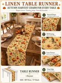 Fall Pumpkin Maple Leaf Table Runner, Autumn Sunflower Floral Harvest Table Runner For Thanksgiving Dinner Party Kitchen Dining Table Home Decor - Multicolor - View 5