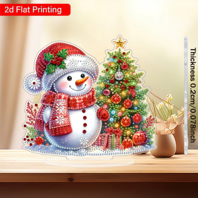 5D DIY Desktop Decor Diamond Painting Kit, Christmas Tree & Red Hat Snowman Desktop Decoration, Christmas Theme Acrylic Art, DIY Asymmetrical Shaped Crystal Inlay, Holiday Decoration, Suitable For Home Living Room, Bedroom, Cafe, Office Decor, Christmas, New Year Creative Gift, Ideal Choice For Family And Friends