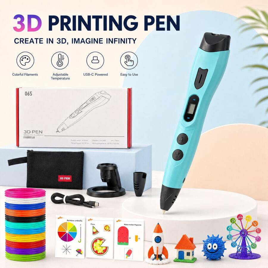 3D Printing Pen Set With 12 Colors PLA Filament Drawing Board Base Finger Protector DIY Craft Kit Christmas Birthday Gift For Kids Boys Girls - View 1