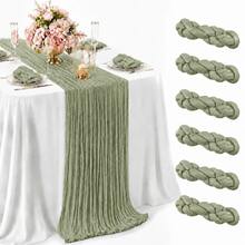 10 Pack Sage Green Cheesecloth Table Runner, Boho Gauze Table Runner, Rustic Semi Sheer Fabric Table Runner For Wedding, Bridal Shower, Baby Shower, Birthday Party, Farmhouse Dining Table Decor, Table Centerpiece And Home Decoration - A - View 20