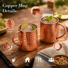 1/2/4 Pieces Of Copper-Made Moscow Mug, Water Cup, Coffee Cup, Handcrafted - Hammered Finish On The Surface - Original Copper Inside - Securely Reinforced Riveted Handle, Suitable For Iced Drinks, Suitable For Home Use, Parties, Christmas Gifts - Multicolor - View 9