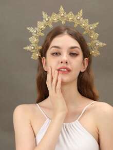 1pc Gold Women's Headband Accessory, Virgin Mary Crown, Party Costume Headpiece,Halloween - Gold - View 1