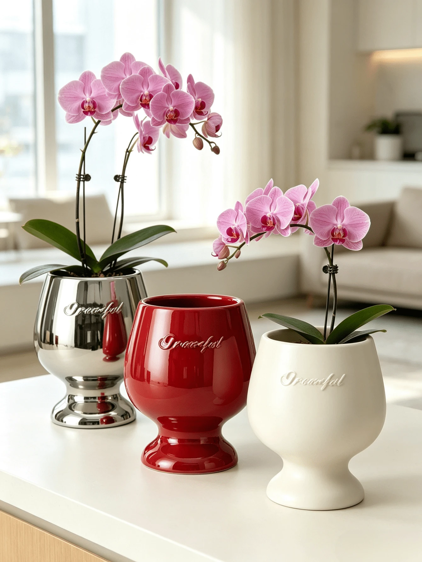 1PC Luxury Vintage High-Foot Embossed Letter Ceramic Planter Pot, Dedicated Planting Pot For Phalaenopsis Orchid, Living Room Green Plant Cultivation Pot, Desktop High-End Green Plant Potted Container, Home Decor Ornament - B - View 1