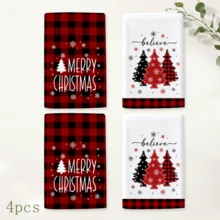 2/4/6 buah Serbet Dapur Bermotif Natal, Motif Kotak-kotak Merah & Hitam Gaya Pedesaan Klasik, Lembut & Mudah Dibersihkan, Motif Pohon Natal & Kepingan Salju, Dekorasi Rumah Natal, Hadiah Natal, Cocok untuk Dekorasi Dapur, Memanggang, Memasak, Pesta Natal, Meja Natal - MultiWarna - View 11