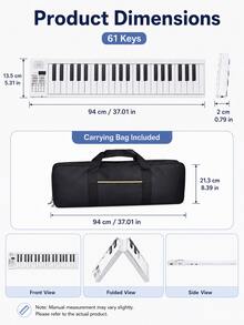 1 buah Keyboard Elektronik Portabel Lipat 61 Tombol Warna Putih dengan Tas Penyimpanan, 16 Nada, 100 Ritme, 25 Lagu Demo, Piano Gulung Isi Ulang USB, Keyboard Musik Multifungsi, Cocok untuk Pemula, Latihan di Rumah dan Pelajaran Musik - Tersedia berbagai pilihan (kemasan yang lebih baik) - View 13