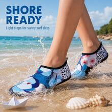 Outdoor Sports Water Shoes, Blue Floral Pattern, Suitable For Water Sports, Swimming, Surfing, Diving Essential Equipment, Quick-Drying Breathable Upper, Non-Slip Wear-Resistant Rubber Sole - Dark Blue - View 5