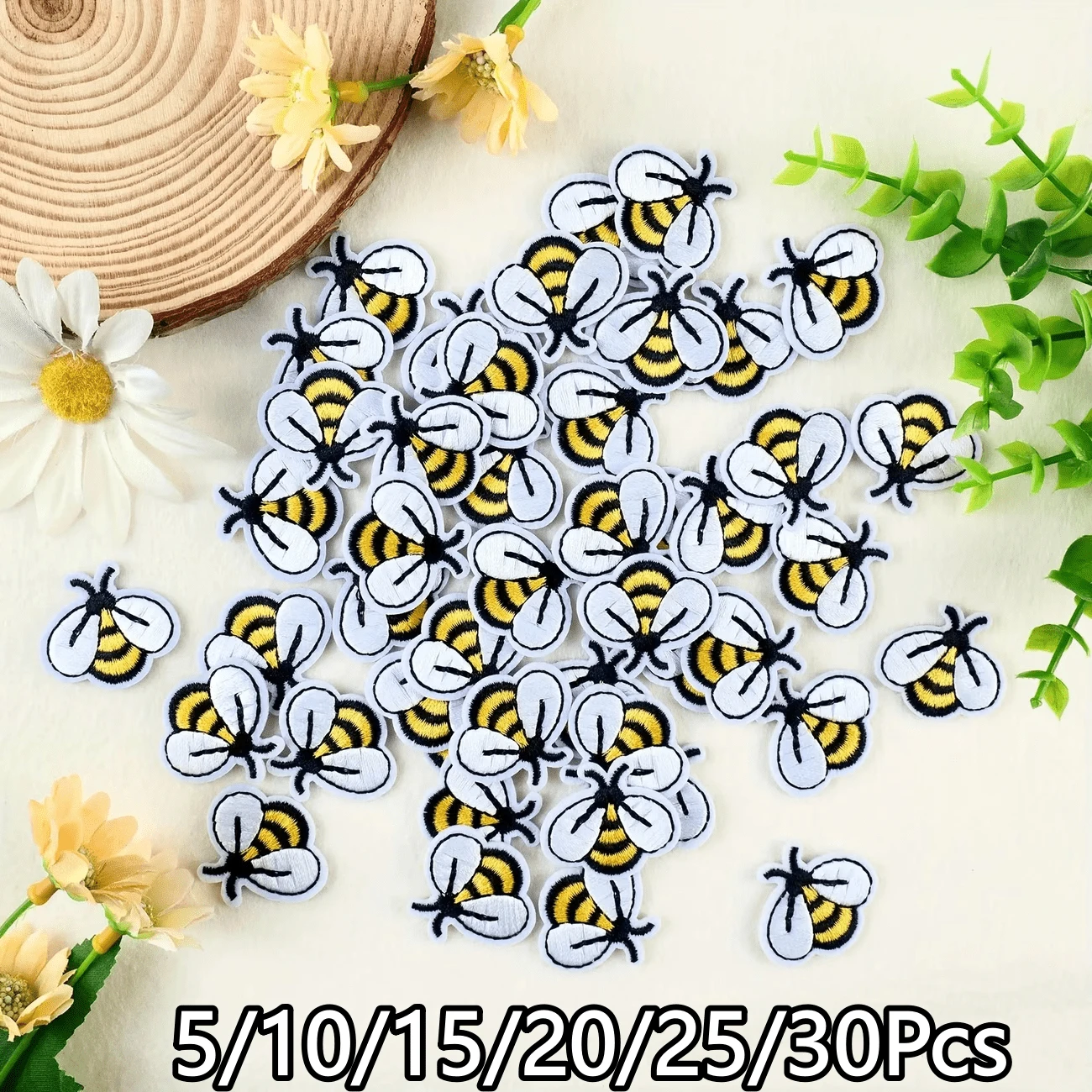 5/10/15/20/25/30Pcs Embroidered Bee Pattern Iron-On Patches, Suitable For Clothing, Shoes, Bags, Hats, Jeans Accessories, Sewing DIY Crafts