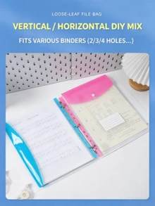 6pcs A4-11 Hole Loose Leaf Binder, PP Snap Closure Document Storage Bag, Suitable For Project, Office, School Supplies Document Organizer - Sets - View 7