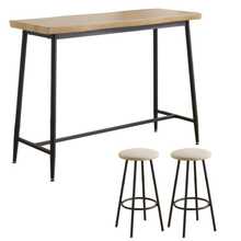 Counter table 3 - point set Bar table Dining set Fashionable wooden tone Adjustable legs High table set Soft seating cushion for two hanging Cafe Livi - ナチュラル + スチール - チェックする 10