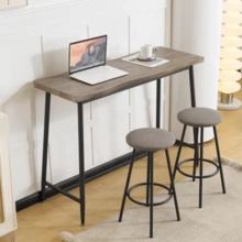 Counter table 3 - point set Bar table Dining set Fashionable wooden tone Adjustable legs High table set Soft seating cushion for two hanging Cafe Livi - グレー+スチール - チェックする 9