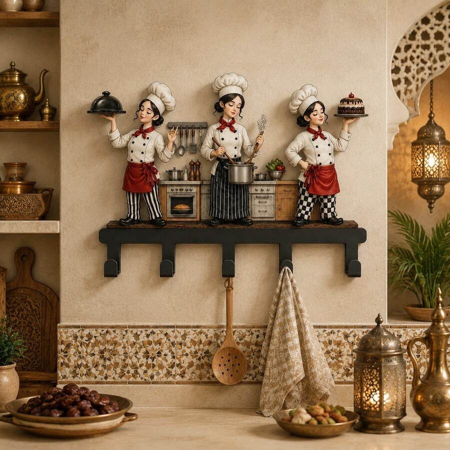 3 Female Chef Shaped Decorative Hooks, 5-Hook Storage Rack Suitable For Kitchen, Home And Restaurant - View 1