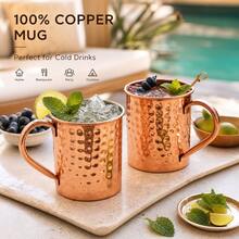 1/2/4 Pieces Of Copper-Made Moscow Mug, Water Cup, Coffee Cup, Handcrafted - Hammered Finish On The Surface - Original Copper Inside - Securely Reinforced Riveted Handle, Suitable For Iced Drinks, Suitable For Home Use, Parties, Christmas Gifts - Multicolor - View 3