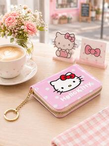 SANRIO 1pc Hello Kitty Small Wallet For Women Girls, Cute Zip Around Coin Purse With Multiple Card Slots, Zipper Coin Pocket And Keychain Ring - Multicolor - View 10