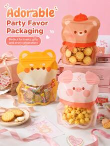 5pcs Cute Cartoon Animal Shaped Reusable Zipper Treat Bags, Multifunctional Self‑Sealing Snack Storage Pouches For Candy Cookie Popcorn, Party Favor Gift Packaging Bags For Holiday Celebration Daily Use - Multicolor - View 5