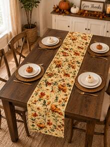 Fall Pumpkin Maple Leaf Table Runner, Autumn Sunflower Floral Harvest Table Runner For Thanksgiving Dinner Party Kitchen Dining Table Home Decor - Multicolor - View 6