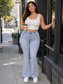 Women's Plus Size Slim Fit Flare Jeans, Elegant & Fashionable, Premium Choice For Daily Wear - Light Wash - View 6