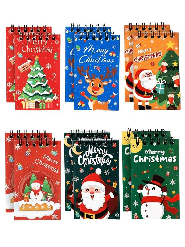 Christmas Themed Spiral Notebook, Santa Claus, Christmas Tree And Snowman Cover, Student Writing Office Record Diary, Mini Portable Spiral Notebook, Ideal Choice For Back To School Supplies And Learning Supplies - Perfect Gift For Students - Exquisite Storage And Planning Notebook, Decorated With Polka Dot Theme - Perfect For Daily Use And Organization, Christmas Gift
