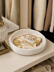 Decorative Ring Storage Tray, Ceramic Texture Jewelry Storage Tray, Small Trinket Bowl, Can Hold Keys, Watches, Coins And Perfume, Neutral Beige Vanity Tray, Suitable For Bedroom Vanity, Makeup Table, Office Desk, Housewarming Gift - Multicolor - View 5