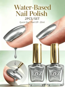 LZEZ Water‑Based Bright Top Coat 2‑Pack Total 20ml, Gloss Shine Nail Finish, Long‑Lasting Nail Surface Protection - Silver - View 7