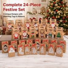 24pcs Christmas Kraft Paper Gift Boxes With Red Ribbon, Small Christmas Paper Gift Boxes, 6/8 Holiday Patterns Available (Santa Claus, Snowman, Gingerbread Man, Reindeer, Bell), Winter Party Favor Bags, Suitable For Classroom Gift Exchange Decoration, Holiday Gift Packaging Boxes - Kraft Paper Bag - View 8