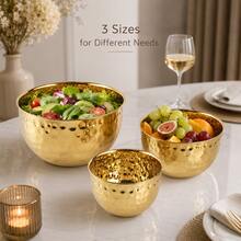Round Hammered Mixing Bowl Decorative Fruit Salad Bowl 3 Sizes - Gold - View 8