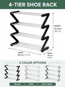 1pc Z-Shaped 4-Tier Shoe Rack, Metal Tube Shoe Storage Rack, Space-Saving Multi-Layer Shoe Organizer, Sturdy Open Shoe Rack, Compact Shoe Storage Rack, Suitable For Entryway, Closet, Bedroom Home Storage - Multicolor - View 8