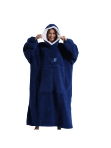 Large Hooded Blanket Bathrobe, Soft Fluffy Coral Fleece Long Robe, White Lambswool Lining, Hooded, Leaf Embroidery Detail, Large Front Pocket, Loose Warm, Suitable For Sofa Leisure - Multicolor - View 17
