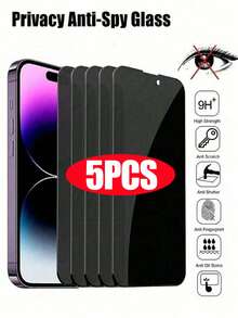 XINHONGYU 5pcs Privacy Screen Protector, Privacy Protection, Tempered Glass Film, Full Screen Coverage, Anti-Fall Anti-Scratch, Easy Installation, Compatible With IPhone 18 Pro Max/18 Pro/17 Pro Max/17 Air/16E/16 Pro Max/16 Pro/16 Plus/16/15 Pro Max/14 Pro Max/13 Mini/12/11/XS Max/XR/8+/7 Plus Series - Black - View 1