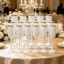 1/6/12pcs White Cups With Gold Rim Classic Stemware, Various Quantities Available Champagne And Cocktail Soft Acrylic Material 5oz Ribbed Glassware Classic Cocktail Indoor And Outdoor, Suitable For Parties, Gatherings, Picnics, Events - View 3