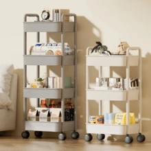 3-Tier White Plastic Rolling Storage Cart With Handle - Multi-Functional Storage Organizer For Kitchen, Bathroom And Bedroom - Durable Mesh Shelves Easy To Access, Mobile Practical Storage Cart | Modern Storage | Ventilated Storage - Multicolor - View 1