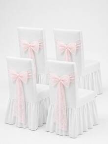 1/4/6pcs Solid Color Milk Silk High Back Long Skirt Chair Covers, Lace Mesh Back Decor For Banquet Wedding, Romantic Modern Elastic All-Season Universal Suitable For Living Room Dining Room Home Chair Decoration - White - View 11