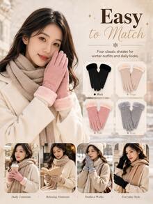 Thickened Warm Touchscreen Gloves, Suitable For Winter Snow Sports, Can Be Used As Christmas/Holiday Gift. Designed Specifically For Women And Students, Windproof And Cold-Resistant, Suitable For Cycling And Daily Winter Wear. - Multicolor - View 9
