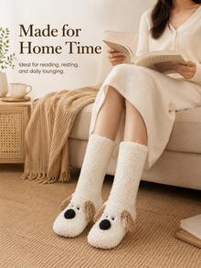 Women's Winter Plush Socks, Cute Dog Pattern, Thickened Coral Fleece Home Slippers Socks, Soft Warm Non-Slip Floor Socks, Suitable For Sleep And Leisure, Comfortable Home Essential, Holiday Gift And Christmas Gift - Dog Socks - View 5