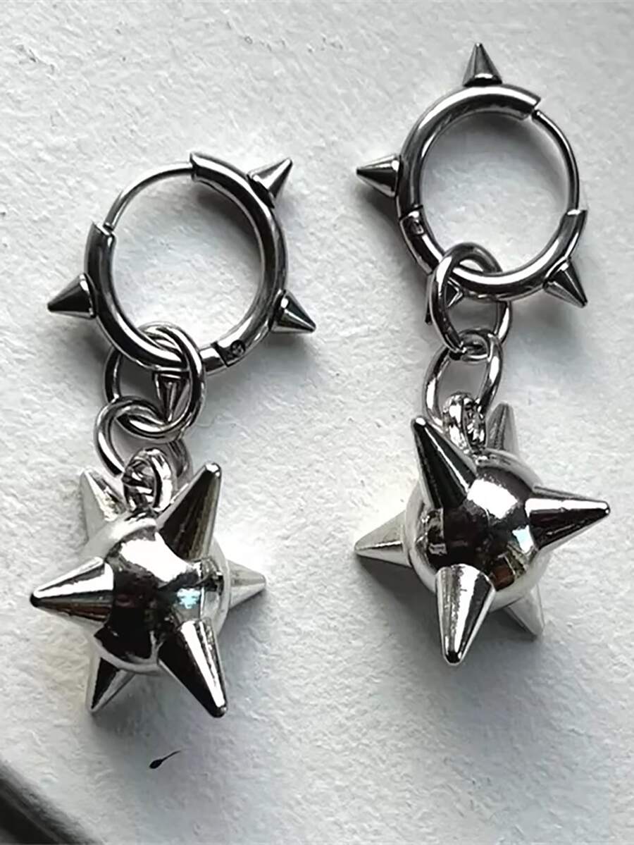 1-pair-vintage-classic-silver-meteor-hammer-cone-stud-earrings-y2k