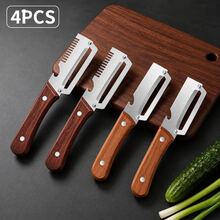 2pcs Heavy Duty Stainless Steel Peeler And Slicer Set With Wooden Handle And Straight Blade Design, Suitable For Sugarcane, Fruit And Vegetables, Multi-Functional Durable Peeling Tool And Vegetable Slicer, Perfect For Parties And Picnics - Multicolor - View 17