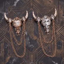 2Pcs Ox Head Brooch Pin Set – Multi-Use Keychain, Button Cover, Collar Clip, Cufflink & Bag Charm, Retro Jewelry Gift - Bull Head - View 10